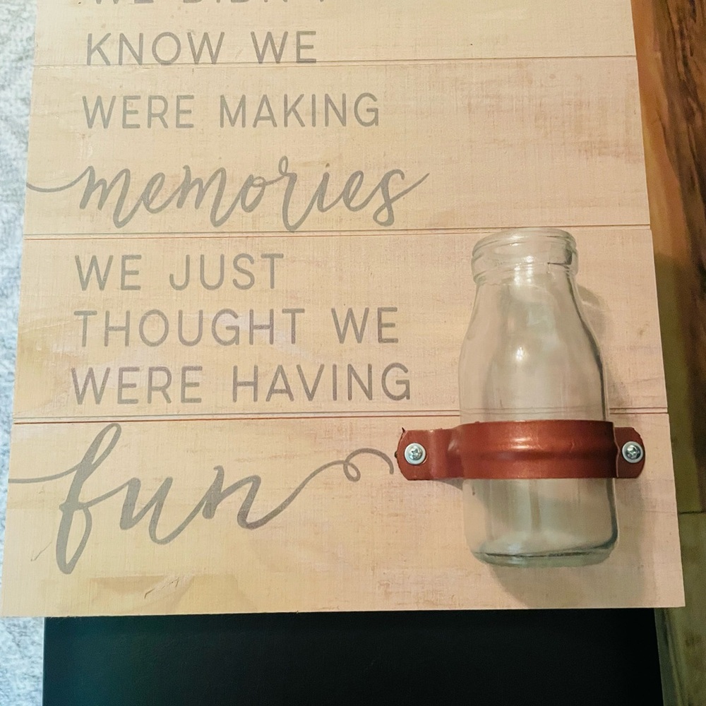 Wooden Sign with Glass Bottle Holder